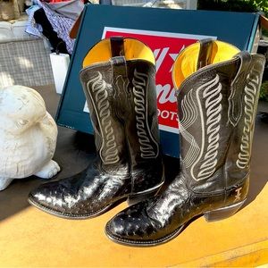Tony Lama Men's Black Hermoso Full Quill Ostrich 13in. Black Top Cowboy Boots